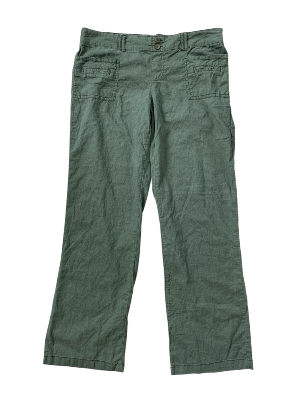 SO Green Linen Blend Wide Leg Pants Women’s Large Olive Green Pull-On Casual L